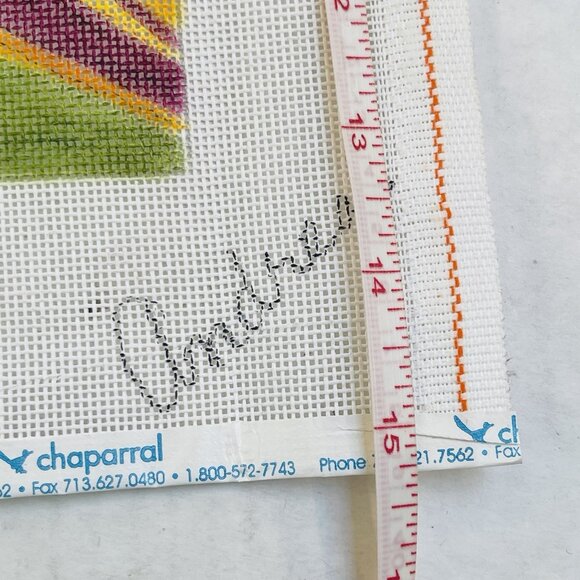 Hand Painted Needlework Canvas Signed Mell Andrea Abstract Landscape Design - Picture 4 of 4